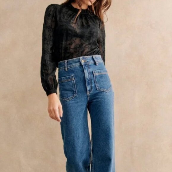 Sezane Valentine Blouse, black, size 38 - Picture 2 of 9